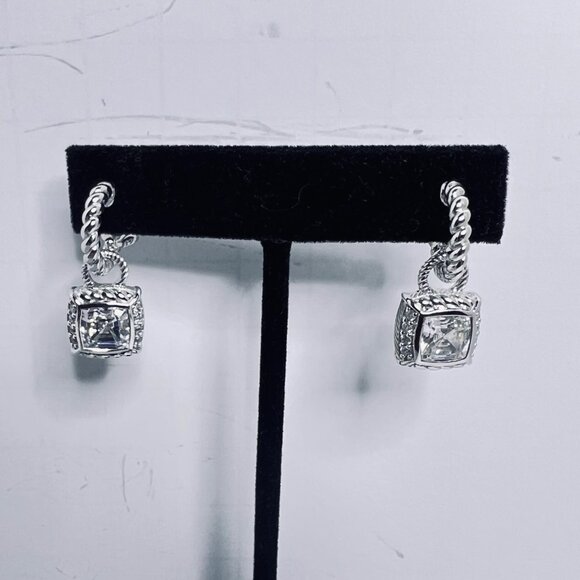 Judith Ripka Sterling Silver Hoop Pierced Earrings With CZ Charms (5985) - Picture 1 of 7